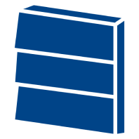 Mask group (1) Icon of a blue, three-drawer filing cabinet against a white background.