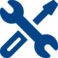Mask group (2) Blue icon of a wrench and screwdriver crossed.